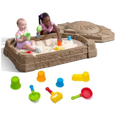 Imagem de Caixa de Areia Step2 Naturally Playful II, Atividade Sensorial de Areia para Crianças, Brinquedos de Verão ao Ar Livre, 7 Acessórios para