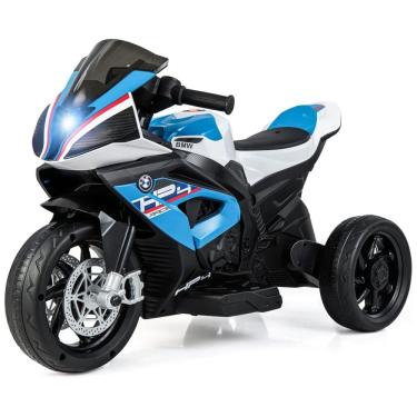 Imagem de Moto Elétrica Infantil 1 Assento com 3 Rodas e Luz LED, 12V, HONEY JOY BMW, Azul