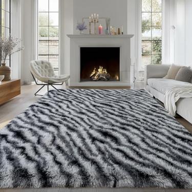 Imagem de Tapetes macios para sala de estar, 1,5 x 1,8 m, preto, branco, zebra, para quarto, quarto de crianças, berçário, macio, antiderrapante, moderno, felpudo, para decoração de interiores