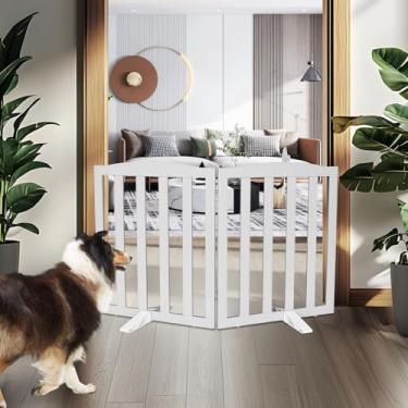 Imagem de ZJSF Portão interno dobrável independente para casa, portões longos de madeira para animais de estimação, cerca para escadas, portões de filhotes de cachorro para corredores, portão de cachorro, pés