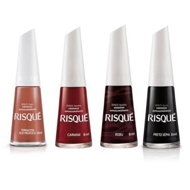 Imagem de Kit 15 Esmaltes Risque Cores Tons Quentes Vermelho Laranja Roxo (4 Cores)