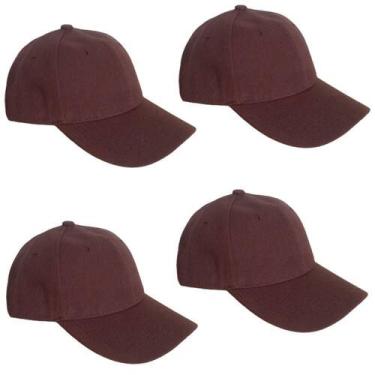 Imagem de Kit 4 Bonés Chapeu Bombeta Ajustável Liso Aba Curva Marrom - Idea