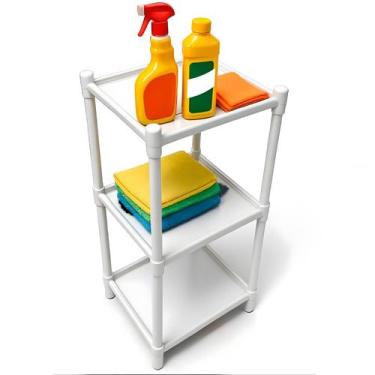 Imagem de Prateleira 3 Níveis Desmontável Multiuso Branca Organizadora Lavanderi