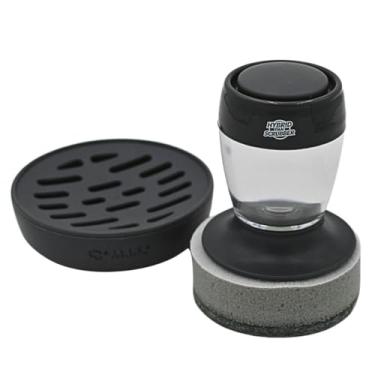 Imagem de Esfoliante híbrido e limpador de panelas com alça de dispensador de sabão com duopad de camada dupla e bandeja de doca seca. Para uso com panelas híbridas de todas as marcas e com aço inoxidável