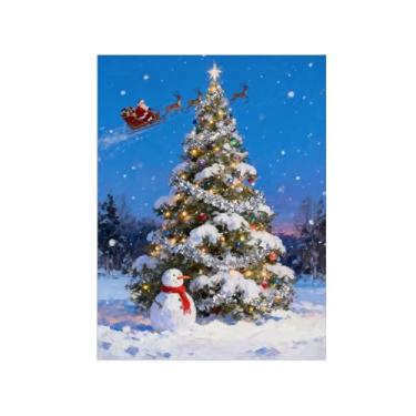 Imagem de Imagens impressas em tela Natal-Boneco neve pinheiro paisagem inverno-Pintura parede para decoração sala de estar 60x80cm Sem Moldura