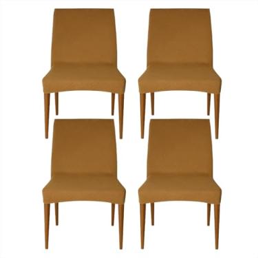 Imagem de Kit Capas Cadeiras 4 Unidades Proteção Assento Tecido Geométrico Poliéster e Elastano Sala Jantar Marrom
