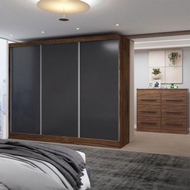 Imagem de Guarda-Roupa Casal Europa 3 Portas 10 Gavetas 100% Mdf Castanho/Preto 
