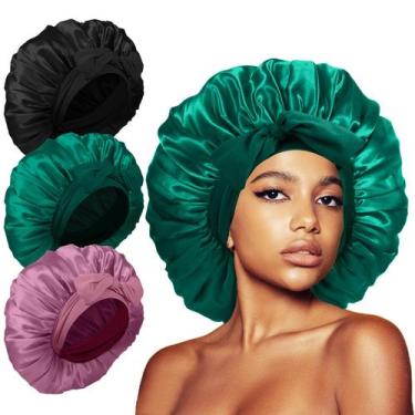 Imagem de Conjunto de gorros, 3 peças de boné de seda para dormir, Jumbo, cetim,