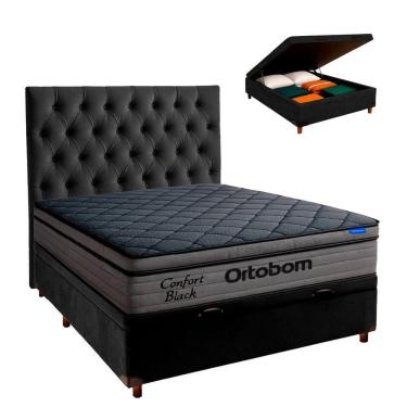 Imagem de Baú Preto + Cabeceira + Colchão Casal Confort Black Ortobom