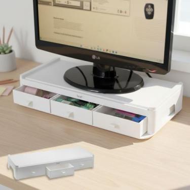 Imagem de Soporte Notebook Base Monitor Brw Plástico 3 Gaveta Branco
