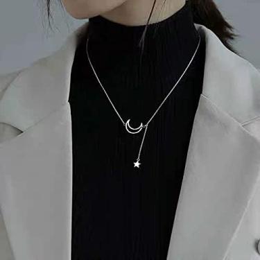 Imagem de Colar com pingente de lua crescente e estrela para mulheres, presentes de aniversário de irmã, Small, Liga de aço, Sem Pedra Preciosa