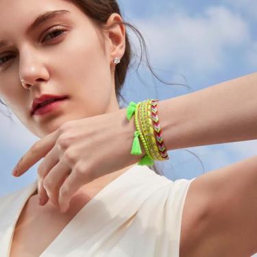 Imagem de Pulseira elástica Boho 17,8 cm pulseiras empilháveis coloridas modernas bijuterias presentes para mulheres, 7inch, Plástico, Sem Pedra Preciosa