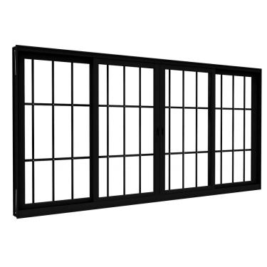 Imagem de Janela de Alumino de Correr Central 4 Folhas com Grade 100x150cm Lucasa Eccellente Preto