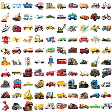 Imagem de 100 peças adesivos de transporte veículos porta-malas adesivos à prova d'água para decoração faça você mesmo, incluindo trem, avião, helicóptero, ambulância, ônibus, navio
