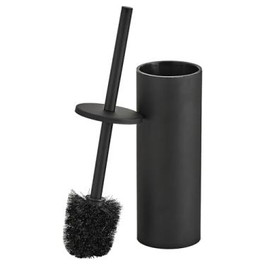 Imagem de Conjunto de escova e suporte de vaso sanitário preto fosco - Esfregador de vaso sanitário de aço inoxidável com cabeça substituível e protetor de respingos