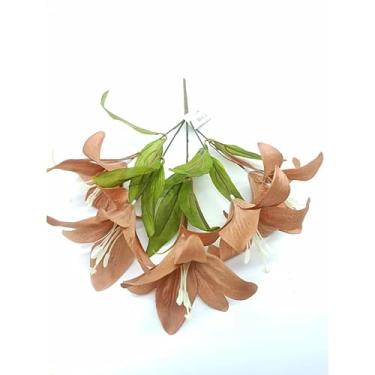 Imagem de Buquê de Lírio Artificial com 5 Flores – Galho Decorativo 33cm para Arranjos, Festas e Decoração de Casa (Cores Diversas)(marrom)