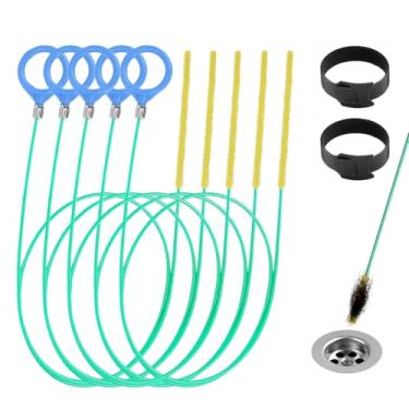 Imagem de BraMccer 5 peças ferramenta de remoção de entupimento de cabelo de cobra de dreno de 35 polegadas, cobra de pia de metal antiquebra com camada de nylon, removedor de pelos de drenagem flexível para