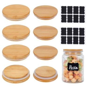 Imagem de NBEADS 8 peças, 2 tamanhos, tampas de vidro de bambu, tampas de madeira de 85/98 mm, tampa de madeira hermética com anel de silicone e adesivo para vedação de recipientes de frascos de vidro de boca