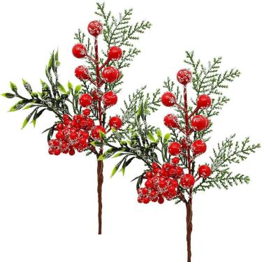 Imagem de Galhos Pick Berry Vermelho Decoração De Natal 25cm Kit 10pçs