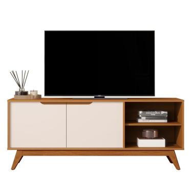 Imagem de Rack Bancada Tucumã 1.4 Tv Até 60 Pol. Pés De Madeira Maciça Nature-off White