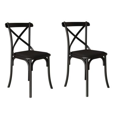 Imagem de Kit 2 Cadeiras Katrina Assento Corano Preto Aço Preto