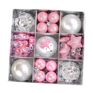 Imagem de UGPLM Conjunto de 35 bolas de Natal com estrela e laço, enfeites decorativos para pendurar na árvore de Natal, ideal para festas e jardins, Prata E Rosa