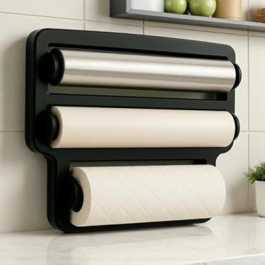 Imagem de Porta Rolos 3 em 1 Preto – Papel Toalha, Filme e Alumínio com Ganchos