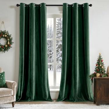 Imagem de Cortinas de veludo verde esmeralda de 267 cm de comprimento, blecaute, isolamento térmico, à prova de som, cortinas de escurecimento de quarto, cortinas de janela com ilhós para quarto, sala de estar