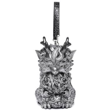 Imagem de Lyuxhetaokdiq Bolsa tiracolo masculina e feminina PVC 3D em forma de kylin, Prata, M