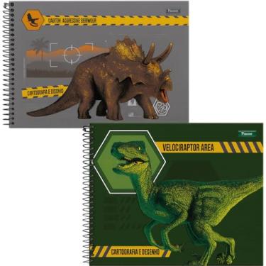 Imagem de Foroni Caderno Cartográfico Sauros, Capa Dura, 80 Folhas, Tema Dinossauros, 275mm x 200mm, para Desenhos e Mapas, Espiral