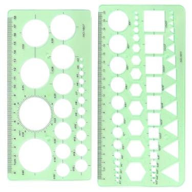 Imagem de CoguZed Conjunto de 2 peças de molde de círculo verde transparente para desenho e desenho – estênceis geométricos e réguas para escritório, escola, arquitetura e design com bolsa com zíper