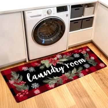 Imagem de ANNA QUEEN Tapete de lavanderia de Natal 50 x 129 cm – Tapete antiderrapante de gnomo vermelho para lavanderia, cozinha, entrada, decoração de férias (sala diversificada, vermelho, Natal 1)
