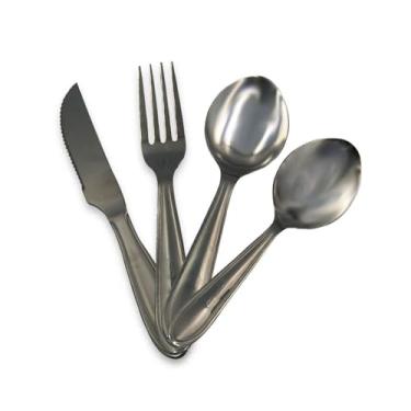 Imagem de Conjunto de Talheres Inox, 24 Peças, Faca 20cm, Garfo 20cm, Colher Mesa 19cm, Colher Chá 16cm, com Porta Talheres, Design Sofisticado para Casa e Restaurante