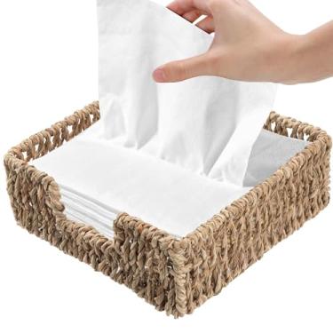 Imagem de JANKINGS Cesta de suporte de guardanapo de alga marinha, organizador de guardanapos de coquetel de bancada quadrada, cor palha natural, decoração boho rústica de fazenda, 1 pacote