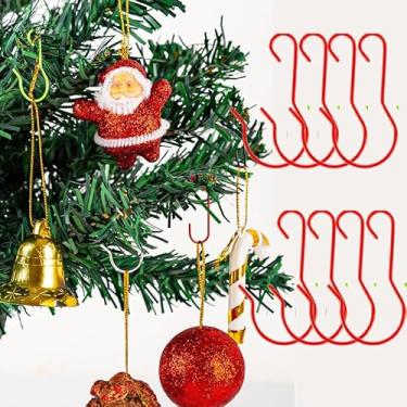 Imagem de 100 peças de gancho de pendurar de metal em forma de G para Natal, festival, festa, presente, pingente, lareira para árvore de Natal, artesanato, adereços de decoração (vermelho-100 peças)