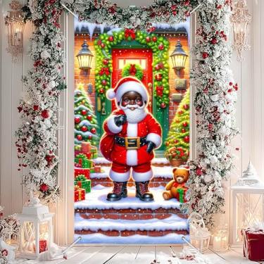 Imagem de BlissYard Capa de porta de Natal, presentes de Papai Noel, decoração de férias 89 x 188 cm para porta da frente, faixa de varanda de feliz Natal, placa de decoração de boas-vindas para ambientes