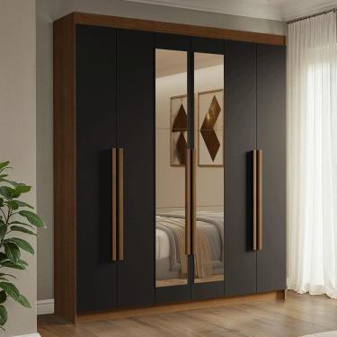 Imagem de Guarda-roupa Casal 6 Portas Batentes Com Espelho Venus Madesa Rustic/preto