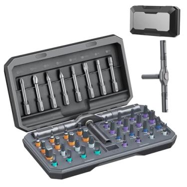 Imagem de Conjunto de chaves de fenda magnética 42 em 1, conjunto de chaves de fenda magnéticas DIY com alça de catraca destacável, kit de ferramentas de reparo de precisão portátil para móveis, eletrônicos