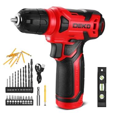 Imagem de DEKOPRO Furadeira sem fio de 8 V, conjunto de brocas com mandril sem chave de 3/20.3 cm, 42 acessórios, LED integrado, cabo de carregamento tipo C, furadeira elétrica vermelha para perfuração e