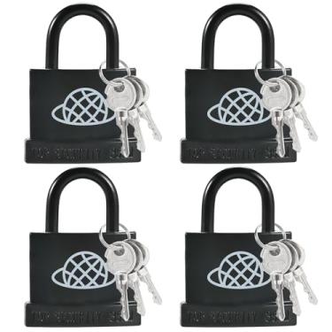Imagem de 4 cadeados pequenos com 12 chaves iguais, cadeado com chave para uso ao ar livre, cadeado com chave ao ar livre com invólucro de plástico, trava de almofada para armário de academia, trava de armário