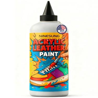 Imagem de Ninesung Tinta de couro acrílica branca - Tinta de tênis de 10 ml para sapatos, bolsas, jaquetas e móveis | Secagem rápida para artesanato em couro, reparo e restauração (branca, 113 g)
