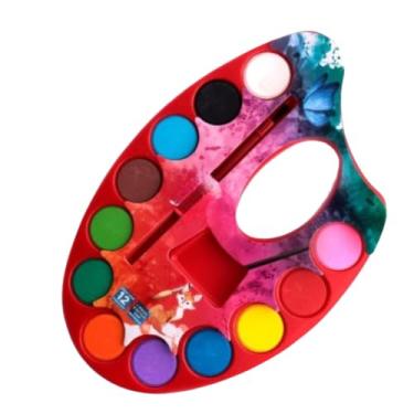 Imagem de Tinta Aquarela 12 Cores Com Pincel E Paleta Lavável Atóxica Para Atividades Escolares E Artísticas