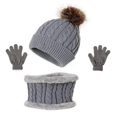 Imagem de Chapéu Lenço Gs Conjunto de Malha Quente Chapéu Luvas Aquecedor de Pescoço Para Meni Meninas
