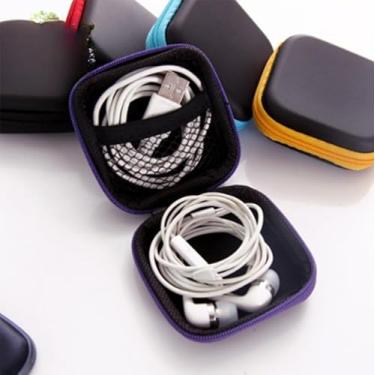 Imagem de Capa de fone de ouvido com zíper, bolsa de armazenamento portátil para fones de ouvido, cabo USB, cartões SD, viagens e uso diário (roxo)