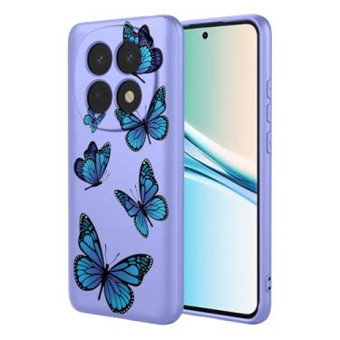 Imagem de HTXWXJC Capa de telefone para Redmi Note 15, à prova de choque, flexível, amortecedor, TPU, capas macias, padrão borboleta, capa para celular para Xiaomi Redmi Note 15 5G, borboleta roxa