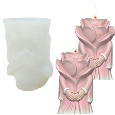Imagem de Molde de silicone para vela de casal rosa, 3D, rosa, flor, resina, noiva, noivo, aromaterapia, artesanato, dia dos namorados, festa de aniversário de casamento, decoração de artesanato