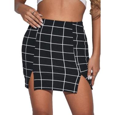 Imagem de Saia Milumia, elegante, cintura alta, bainha, xadrez para mulheres