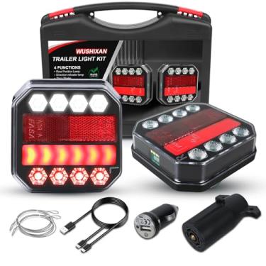 Imagem de WUSHIXAN Kit magnético de luzes de reboque sem fio, luzes traseiras de LED recarregáveis com giro, freio, refletores de luzes de ré para trailer, caminhões, barcos, trailers, veículos, caravanas