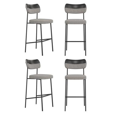 Imagem de Kit 04 Banquetas Altas Cozinha Lila Com Encosto Couríssimo Preto Linho Cinza - Abmaza