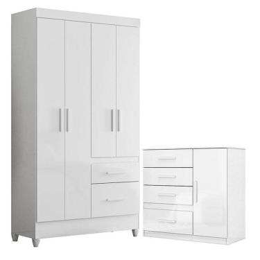 Imagem de Guarda Roupa Solteiro Madri E Cômoda Vênus Branco Flex - Moval